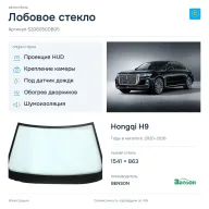 Лобовое стекло и автомобиль Hongqi H9 — коллаж