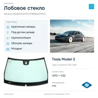 Лобовое стекло и автомобиль Tesla Model 3 — коллаж