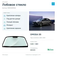 Лобовое стекло и автомобиль OMODA S5 — коллаж