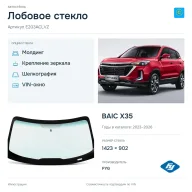 Лобовое стекло и автомобиль BAIC X35 — коллаж