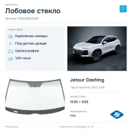 Лобовое стекло и автомобиль Jetour Dashing — коллаж