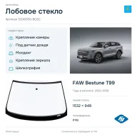 Лобовое стекло и автомобиль FAW Bestune T99 — коллаж