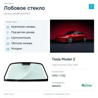 Лобовое стекло и автомобиль Tesla Model 3 — коллаж
