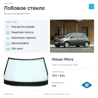 Лобовое стекло и автомобиль Nissan Micra — коллаж